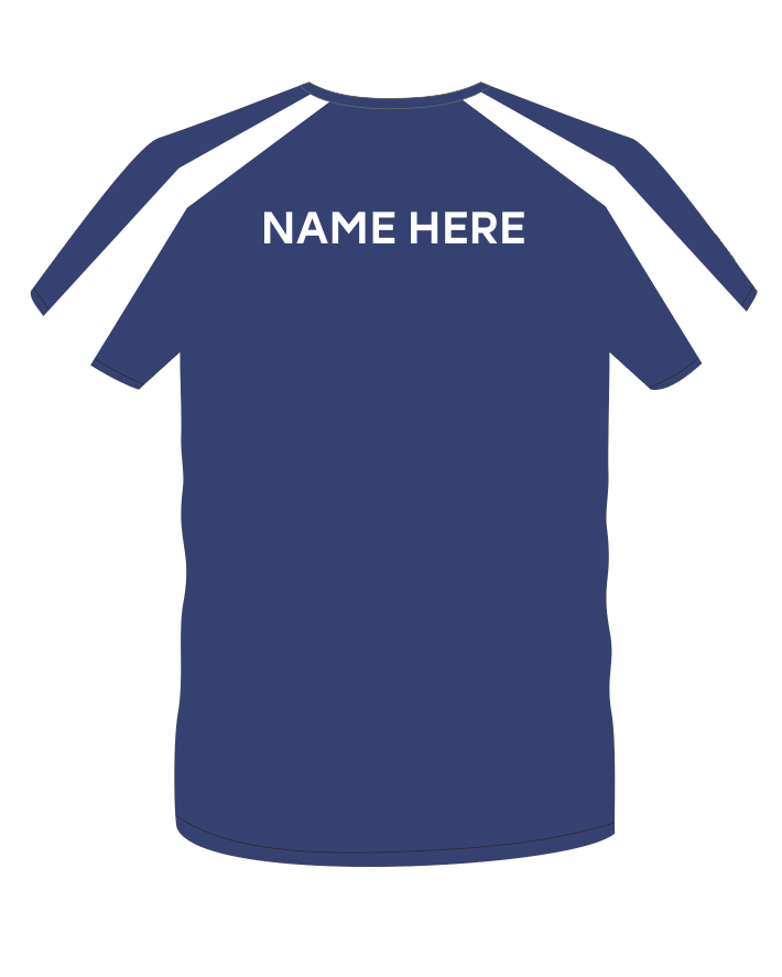 Polyester cool fabric contrast colour t shirt, embroidered with club logo to left breast and name printed to back
