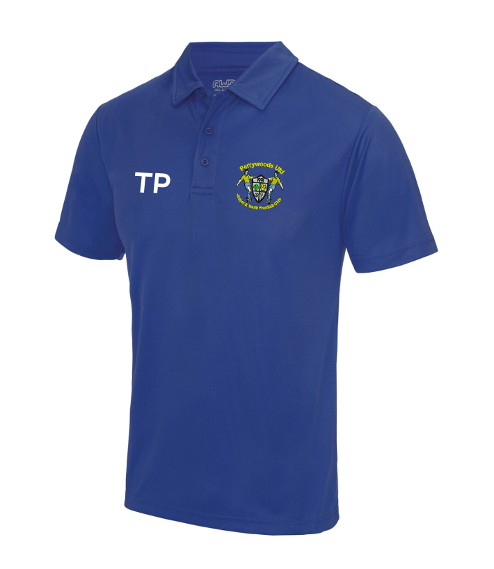 Polyester cool fabric polo shirt, embroidered with club logo to left breast and name or initials printed front right chest